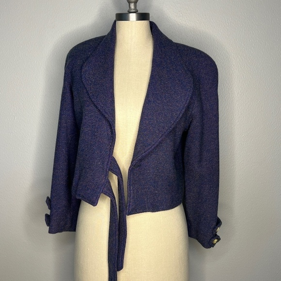 Vintage Cropped Blazer Jacket with wrap gold button details purple Size Medium - Picture 4 of 11